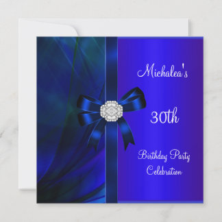 30th Birthday Abstract Blue Diamond Bow Invitation