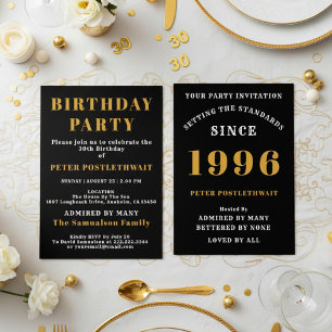 30th Birthday Add Name 1996 Black Gold For Him Invitation