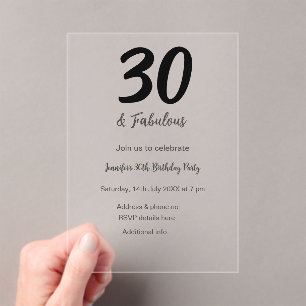 30th birthday add name date year black  acrylic invitations