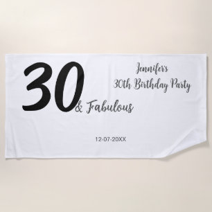 30th birthday add name date year black  beach towel