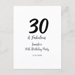 30th birthday add name date year black postcard
