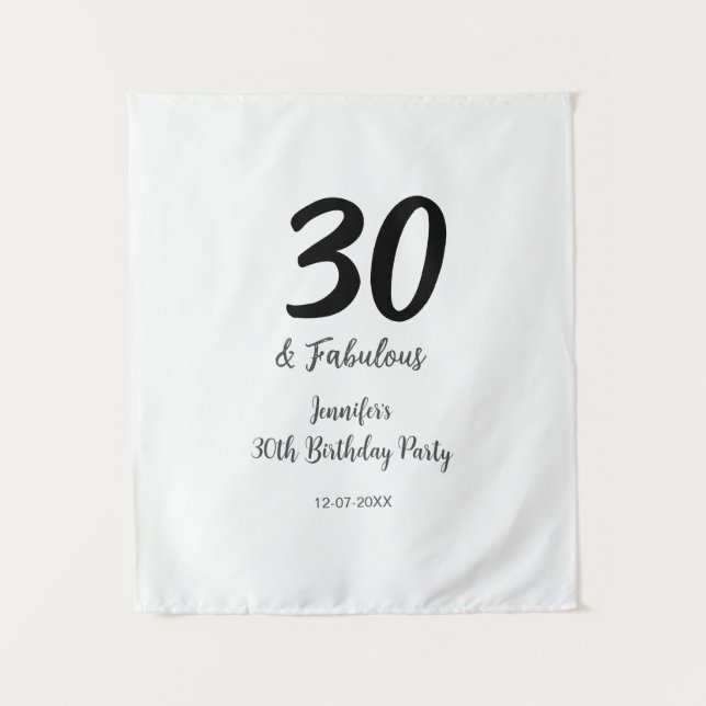 30th birthday add name date year black  tapestry (Front)