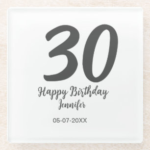 30th birthday add name date year black template glass coaster