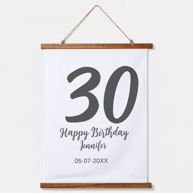 30th birthday add name date year black template  hanging tapestry (Front)