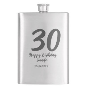 30th birthday add name date year black template hip flask