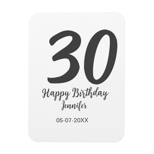 30th birthday add name date year black template  magnet (Vertical)