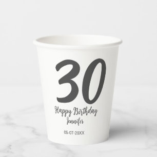 30th birthday add name date year black template  paper cups