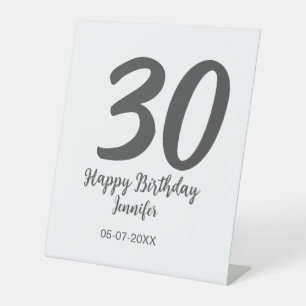 30th birthday add name date year black template pedestal sign