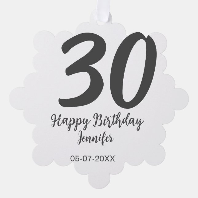 30th birthday add name date year black template  tree decoration card (Front)