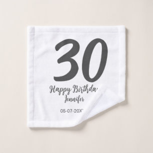 30th birthday add name date year black template wash cloth