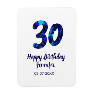 30th birthday add name date year blue sparkle  magnet