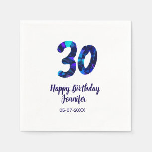 30th birthday add name date year blue sparkle napkin