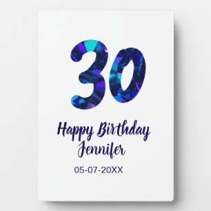 30th birthday add name date year blue sparkle plaque