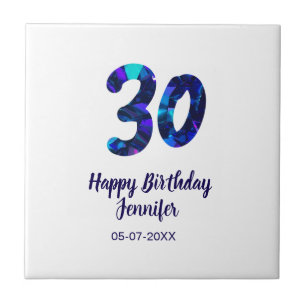 30th birthday add name date year blue sparkle tile