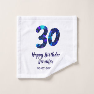 30th birthday add name date year blue sparkle wash cloth