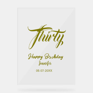 30th birthday add name date year gold template thi acrylic sign