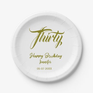 30th birthday add name date year gold template thi paper plate