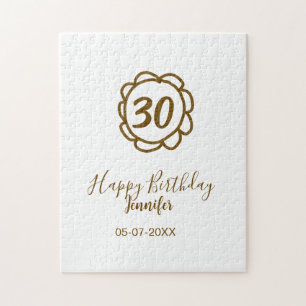 30th birthday add name date year golden flower tex jigsaw puzzle