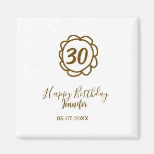 30th birthday add name date year golden flower tex magnet