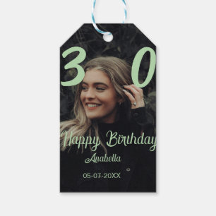 30th birthday add name date year green pastel bold gift tags