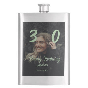 30th birthday add name date year green pastel bold hip flask