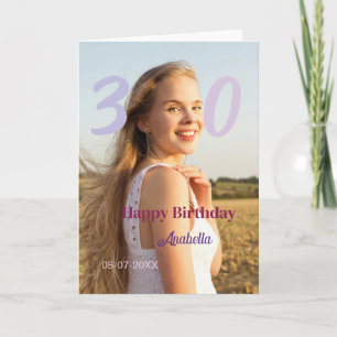 30th birthday add name date year PURPLE PINK BOLD Card