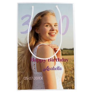 30th birthday add name date year PURPLE PINK BOLD Medium Gift Bag