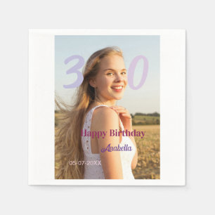 30th birthday add name date year PURPLE PINK BOLD Napkin