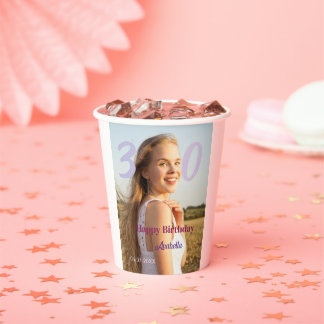 30th birthday add name date year PURPLE PINK BOLD Paper Cups