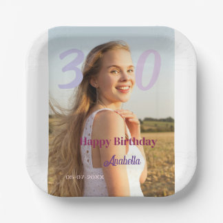 30th birthday add name date year PURPLE PINK BOLD Paper Plate