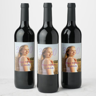 30th birthday add name date year PURPLE PINK BOLD Wine Label