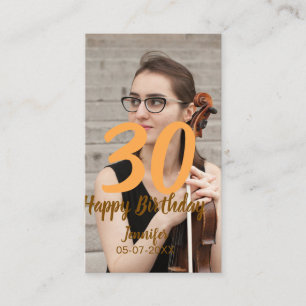 30th birthday add name date year white photo business card