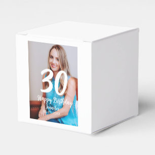 30th birthday add name date year white photo favour box