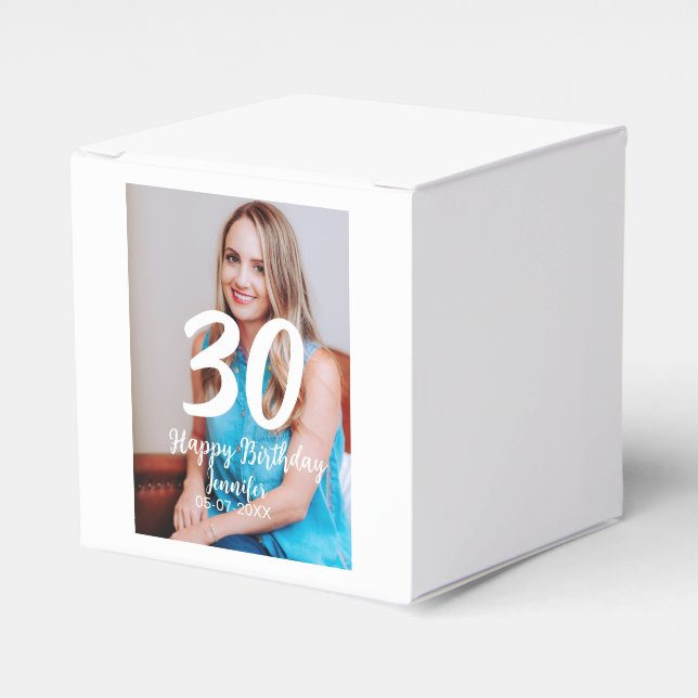 30th birthday add name date year white photo favour box (Front Side)
