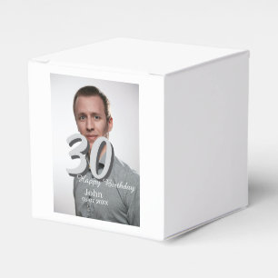 30th birthday add name date year white photo favour box