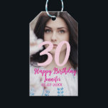 30th birthday add name date year white photo gift tags<br><div class="desc">editable design</div>