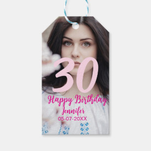 30th birthday add name date year white photo gift tags