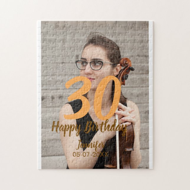 30th birthday add name date year white photo jigsaw puzzle (Vertical)