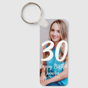 30th birthday add name date year white photo key ring