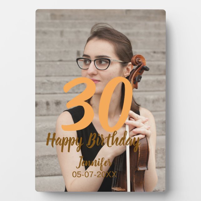 30th birthday add name date year white photo plaque (Front)