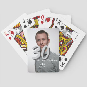 30th birthday add name date year white photo playing cards