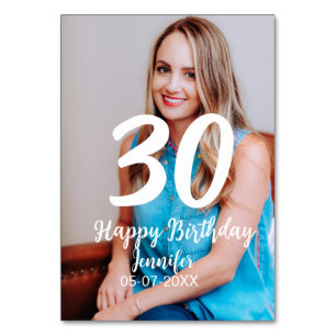 30th birthday add name date year white photo table number