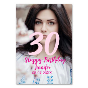 30th birthday add name date year white photo table number