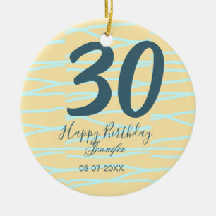 30th birthday add name date year yellow blue paste ceramic tree decoration