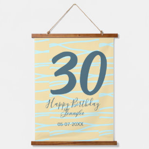 30th birthday add name date year yellow blue paste hanging tapestry