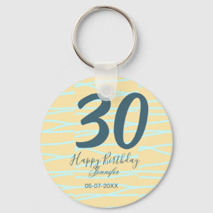 30th birthday add name date year yellow blue paste key ring