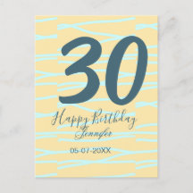 30th birthday add name date year yellow blue paste