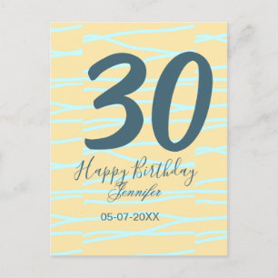 30th birthday add name date year yellow blue paste postcard