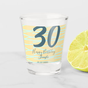 30th birthday add name date year yellow blue paste shot glass