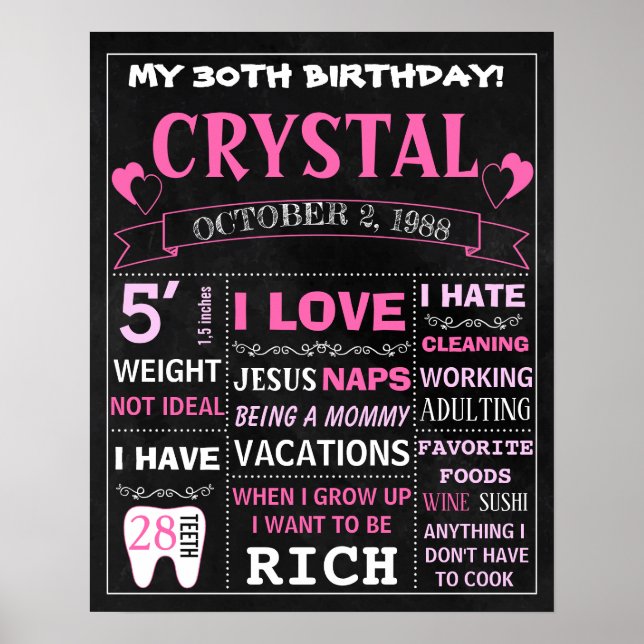 30th Birthday Adult cake smash chalkboard sign (Front)